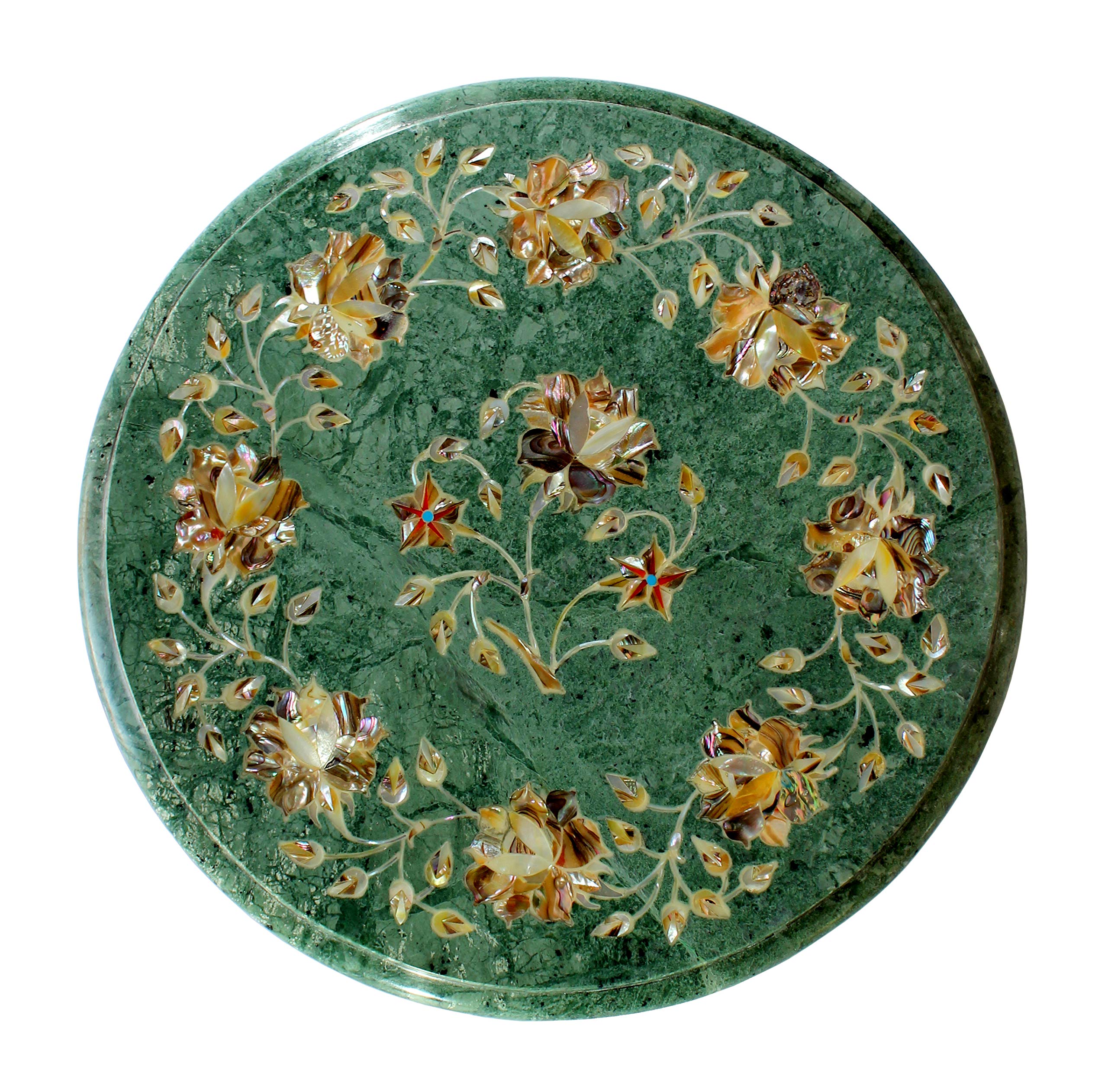 StonKraft 12" Dia Handcrafted Marble Coffee/Corner Table Top with Pietre Dura Artwork/Inlay work.-image-42