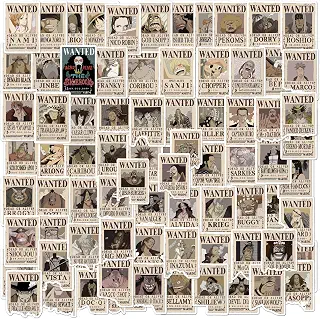 BayJew 80pcs Anime One Piece Wanted Posters Stickers, Cute Vinyl Waterproof Sticker for Water Bottles, Laptop, Skateboards, Luggage, Phone Suitcase,Guitar