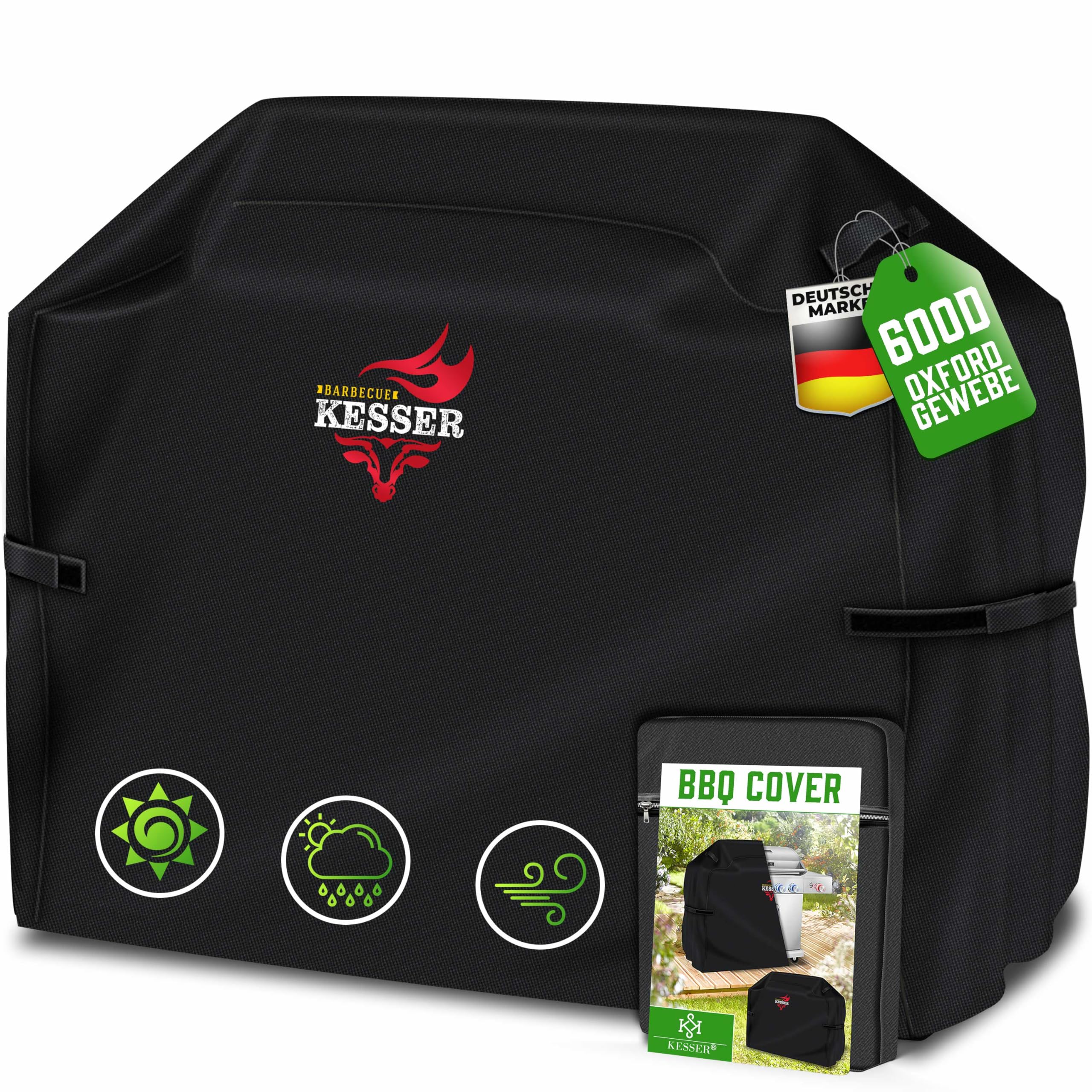 KESSER® Premium BBQ-grillhoes, gasgrill, grillkaphoes, weerbestendig, voor Weber, Brinkmann, Char-Broil, afdekhoes, beschermhoes, 600D Oxford-stof, scheurbestendig, 163 x 61 x 122 cm, zwart