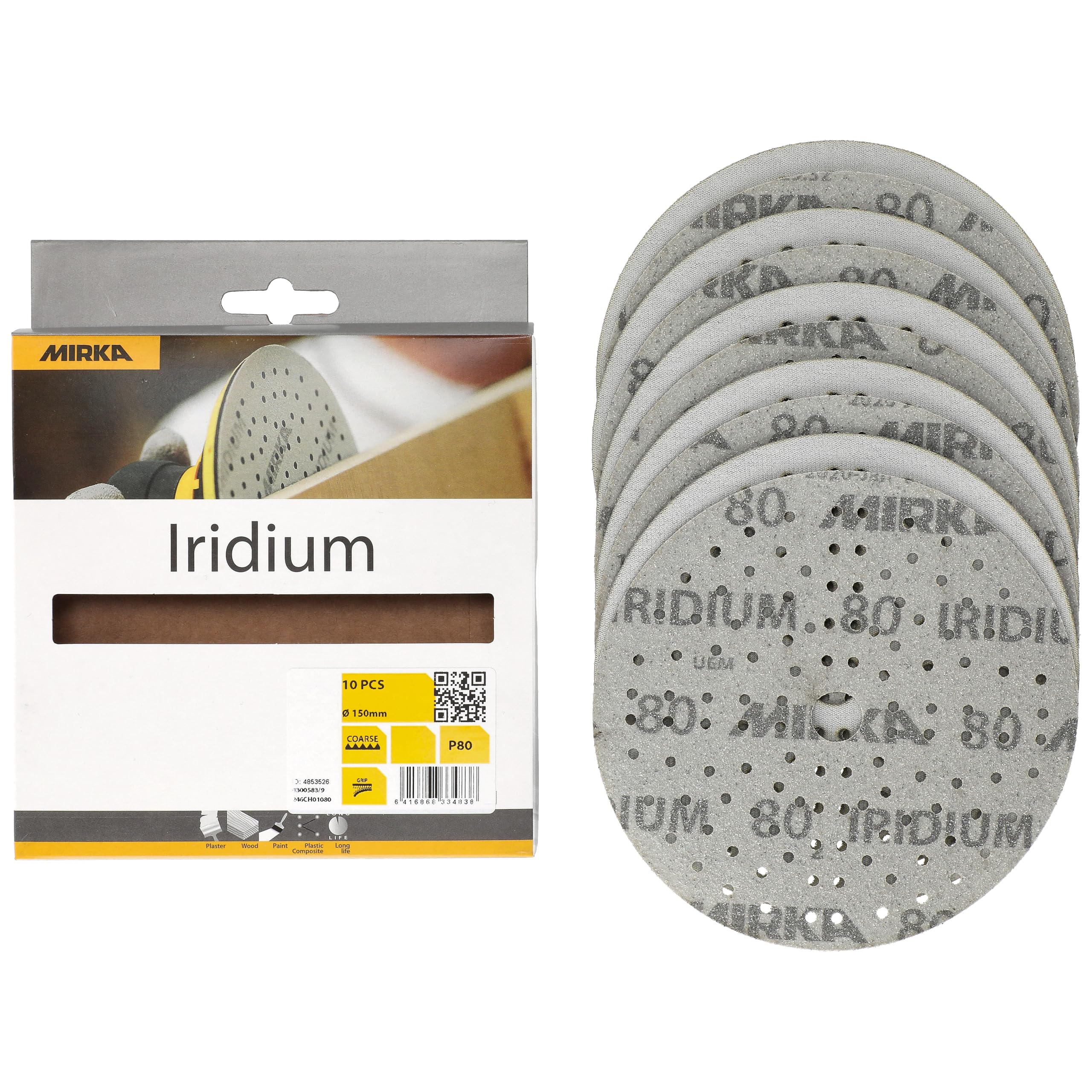Mirka Iridium Premium Sandpaper 150mm 80 Grit 10 pcs Hook & Loop
