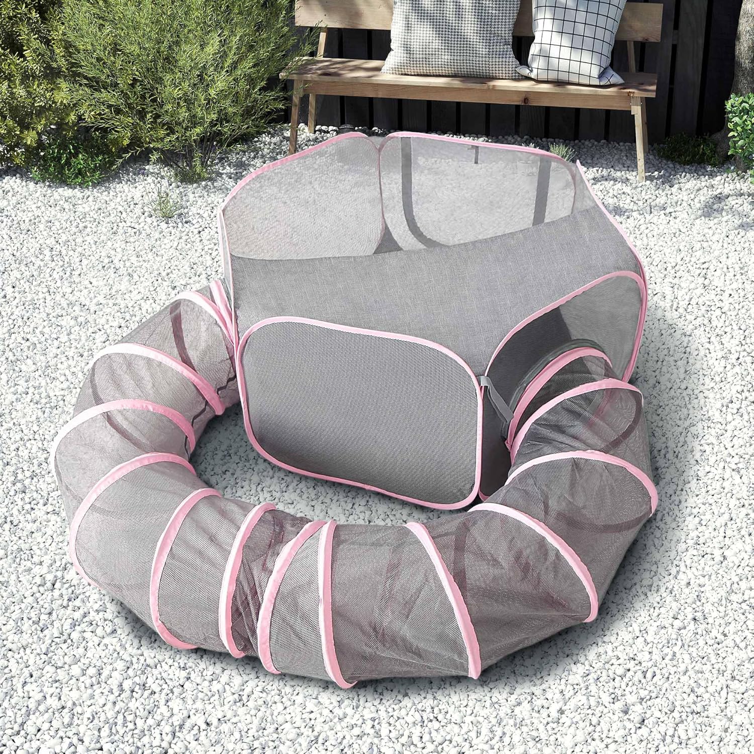 X-ZONE PET Portable Catio Playground, Outdoor Cat Enclosure, Enclosed Tent Playpen Tunnel for Indoor Cats & Small Animals, with Bag Storage 45 Inch Pink
