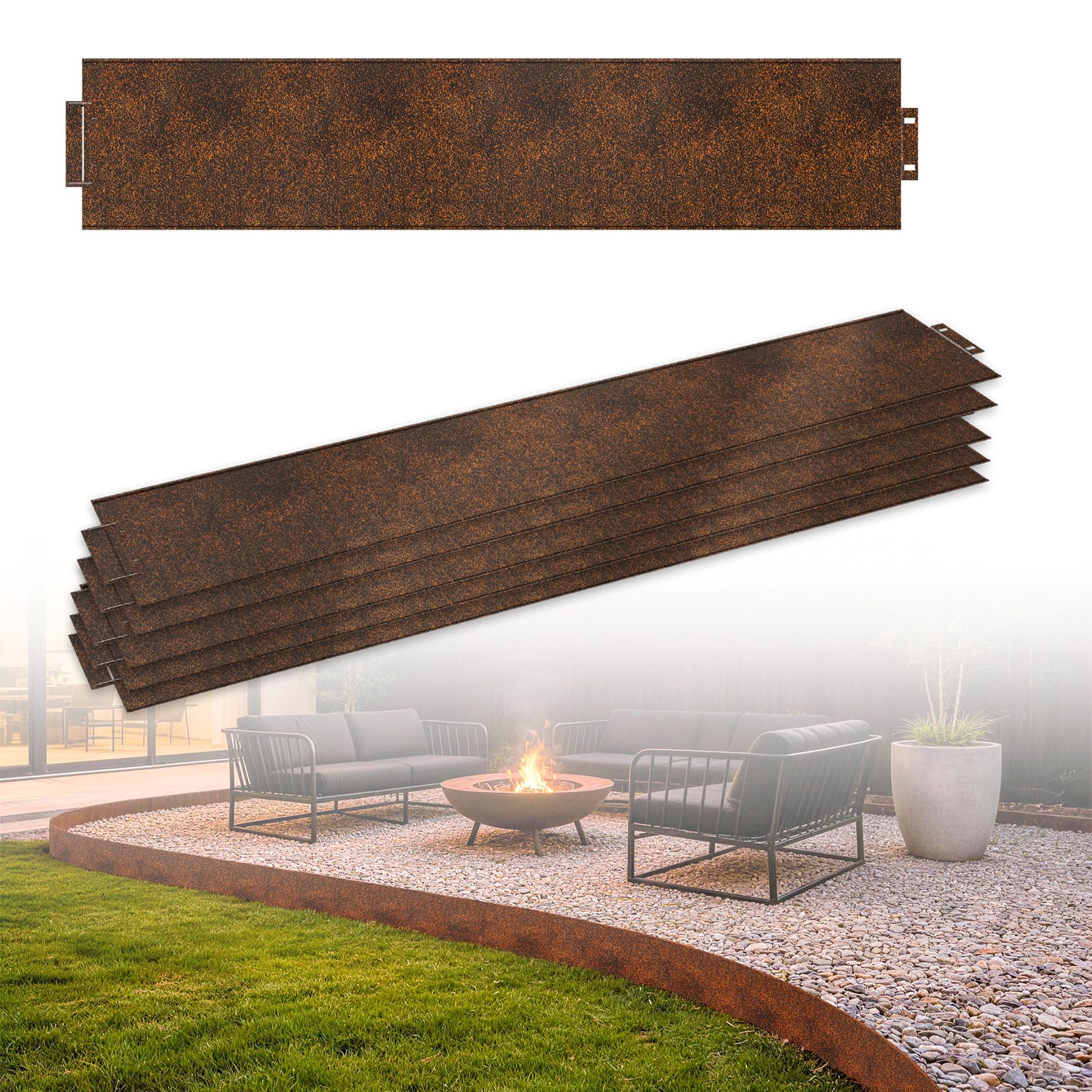 LARS360 Rasenkante Metall Rasenkante Verzinkt Mähkante Metall Beetumrandung Beeteinfassung - Rostfarbe Spleißanordnung (10M, 100 x 18 cm)