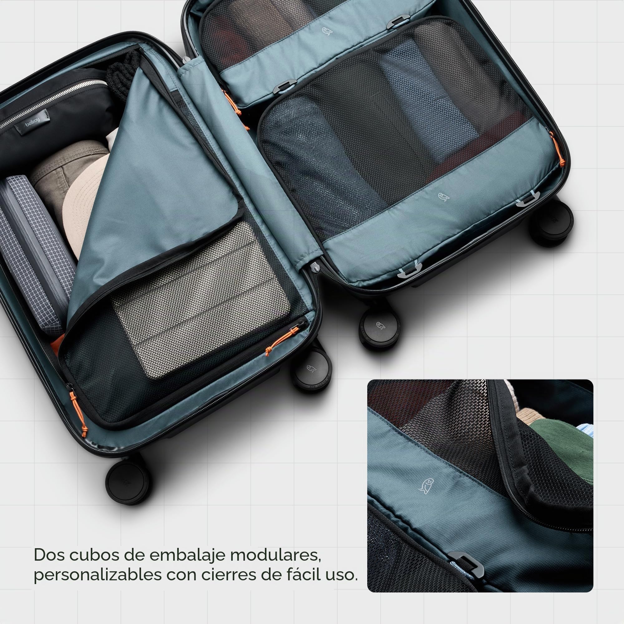Bellroy Transit Carry-On, Maleta rígida - Everglade | Maleta de cabina 41L con carcasa rígida y módulos de almacenaje extraíbles para viajar sin complicaciones