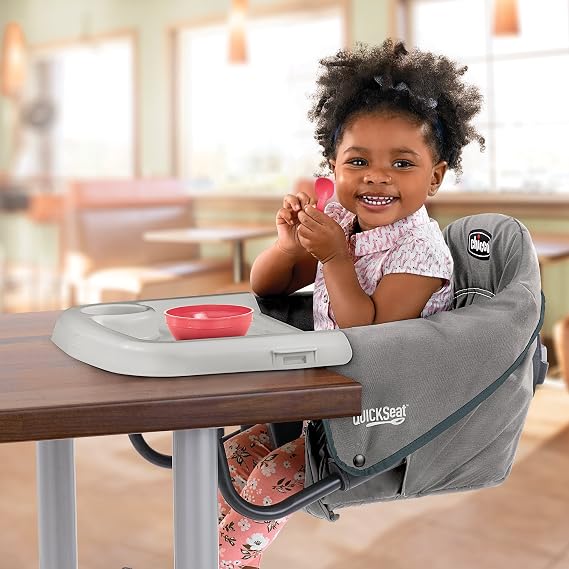 Chicco QuickSeat Hook-On Chair, Portable High Chair for Babies and Toddlers, for Children up to 37 lbs., Travel-Friendly, Graphite/Grey