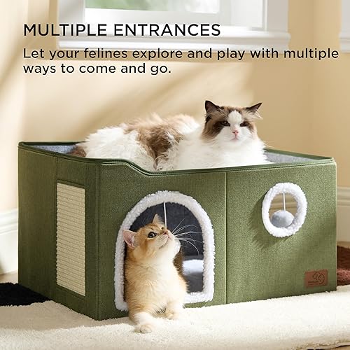 Miniatura 76 de Bedsure Casa para gatos de 2 pisos, condominios para gatos de interior con almohadilla para rascar y colgar bolas esponjosas, muebles pequeños