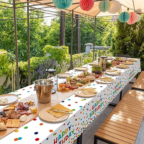 Miniatura 8 de Paquete de 3 manteles de plástico para decoración de cumpleaños, manteles desechables de lunares coloridos, mantel rectangular impermeable para