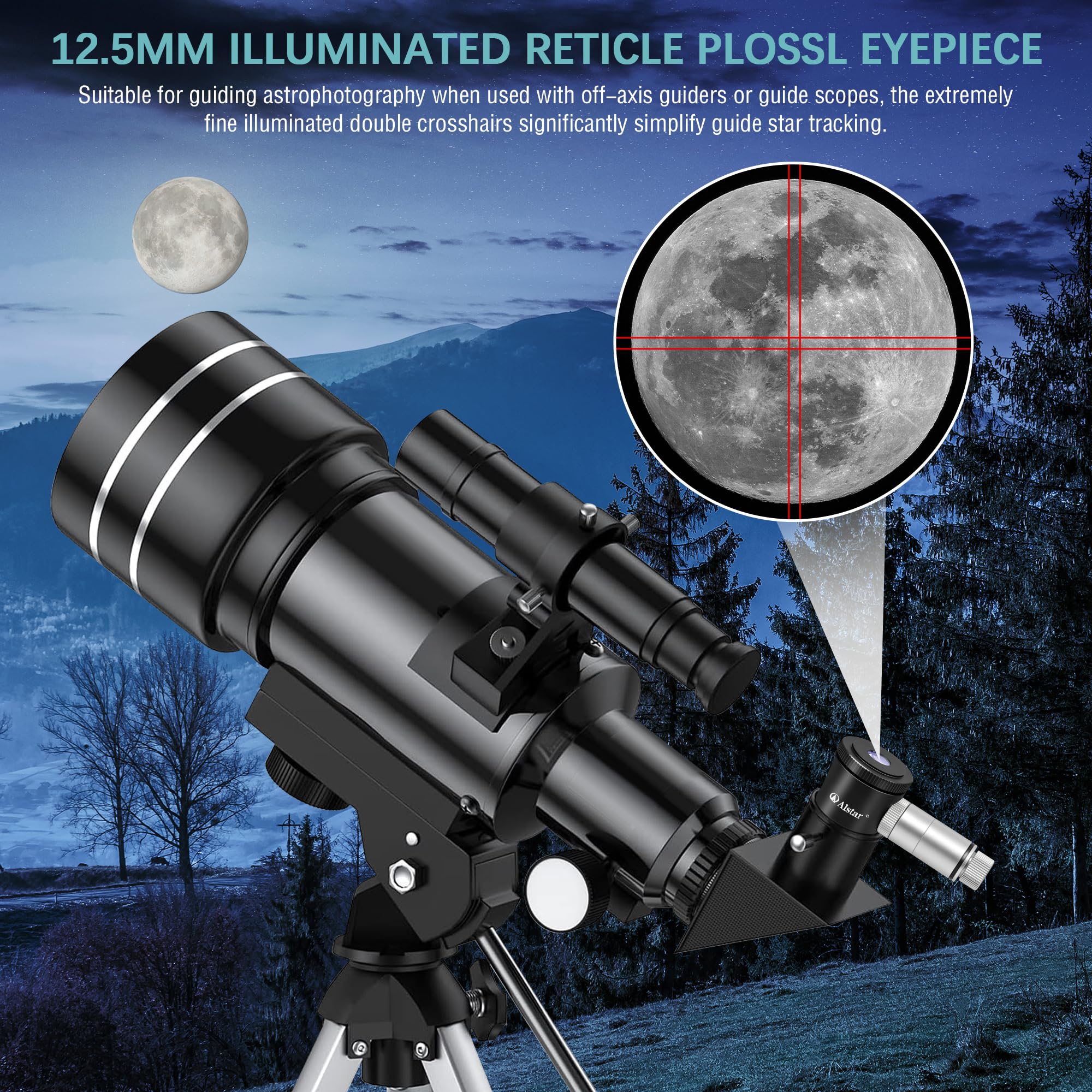 Alstar Ocular telescópico Plossl iluminado de retícula de 12,5 mm, para astrofotos perfectamente guiadas