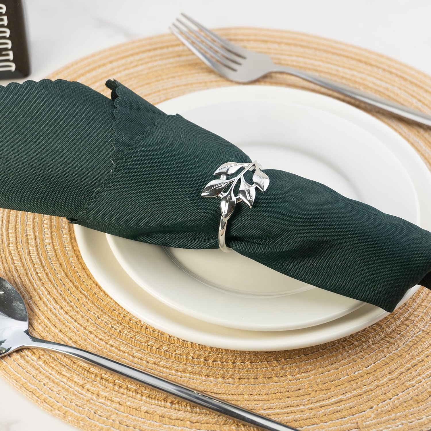 50 Set Leaf Napkin Ring, Silver Napkin Rings Vintage Metal Napkin Adornment Dining Table Ring for Holiday Banquet Wedding Spring Summer Serviette Buckle