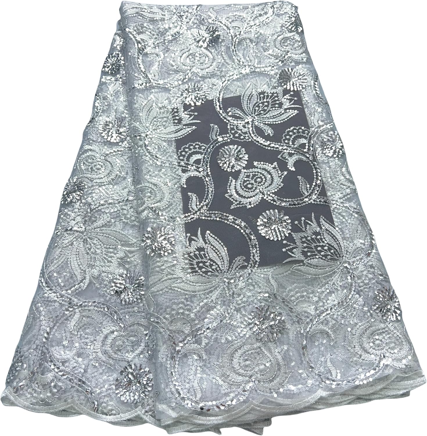 African Lace Fabric 5 Yards of Mesh Embroidered Fabric Sequins Fabric for Wedding/Party/Everyday Sewing (Pink)