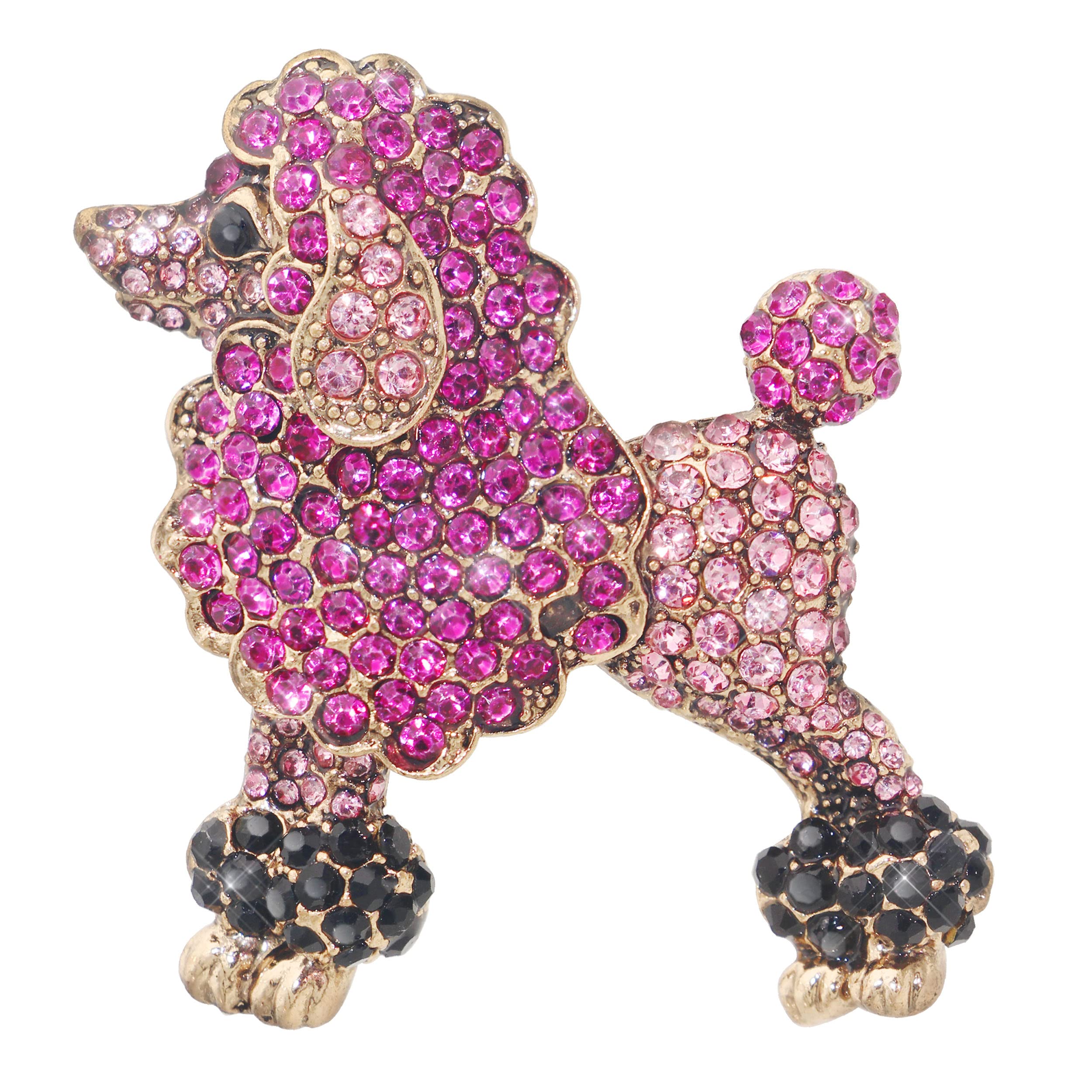 KristLand Fashion Cute Poodle Dog Brooch for Women Colorful Full Crystals Rhinestones Animal Pet Corsage Lapel Pin Birthday Gift Party