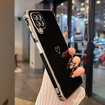ZTOFERA مصمم لـ Samsung Galaxy A12 Case ، نمط حواف الحب اللطيفة مع غطاء الهاتف لحماية عدسة الكاميرا للفتيات ، أسود
