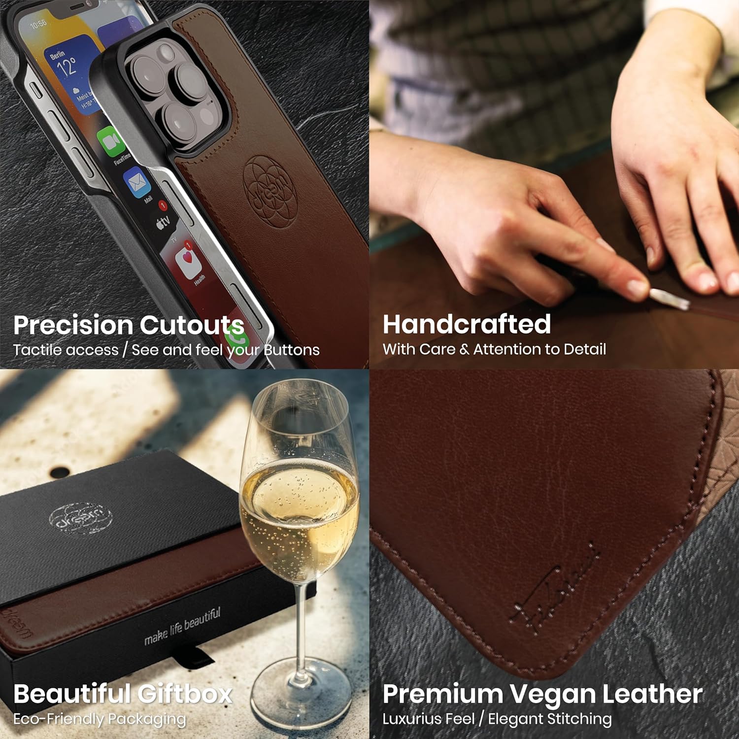 Dreem for iPhone 16 Pro Case Wallet, Revolutionary Phone Stand, Vegan Leather, MagSafe-Fit, Magnetic Detachable Flip Cover, RFID Blocking Card Holder, Gift-Box [Fibonacci:Coffee] - Image 7