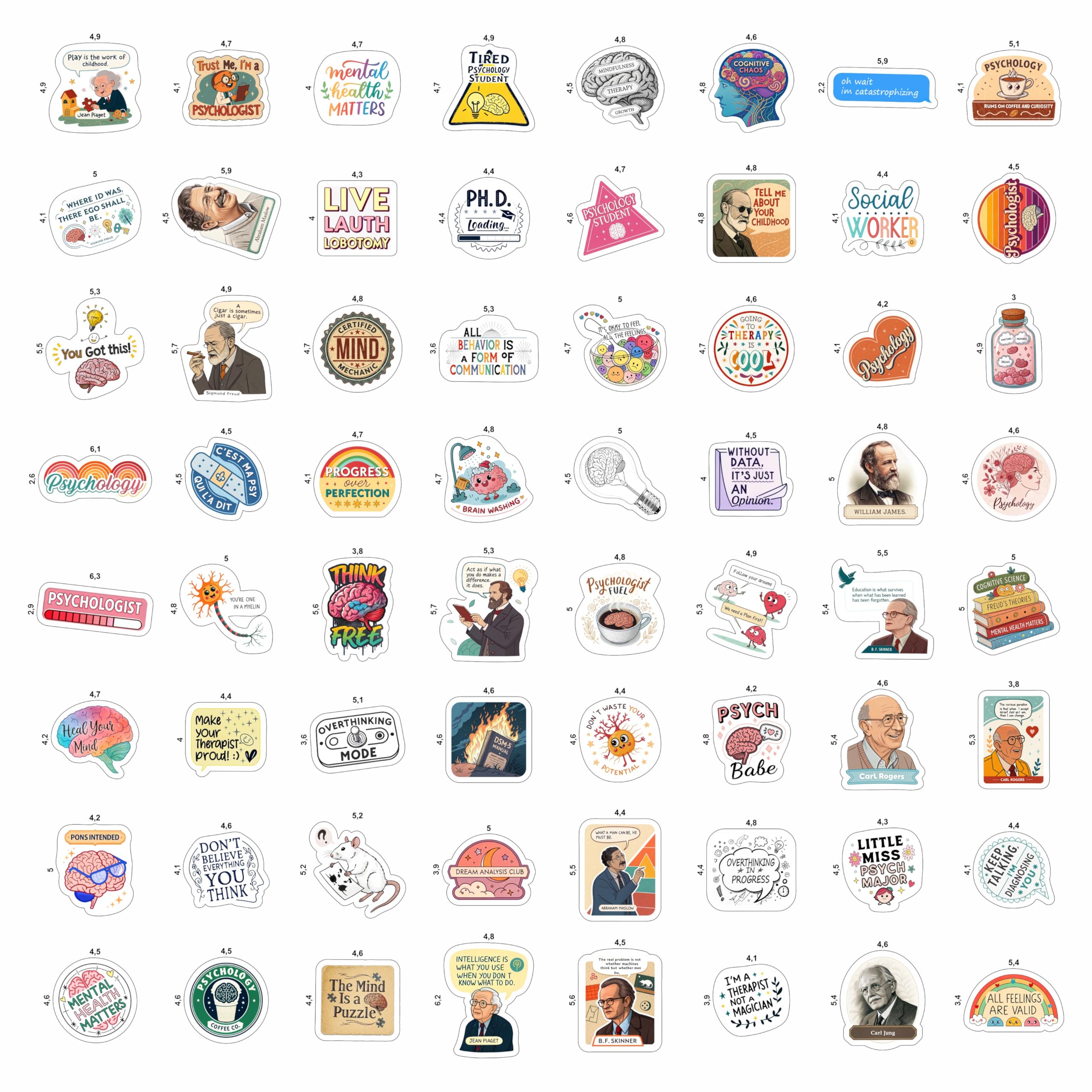 100Pcs Psychology Stickers for Laptop, for Water Botttle - Funny Psychologist Stickers for Therapist - Psychology Party Supplies - Gift for Women & Men
