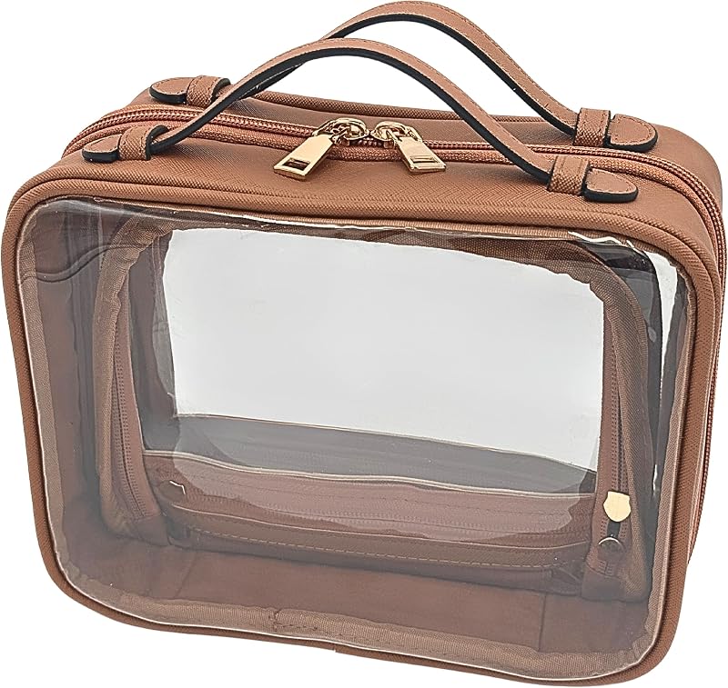Necessaire transparente JAZD com 2 compartimentos para maquiagem e itens de higiene