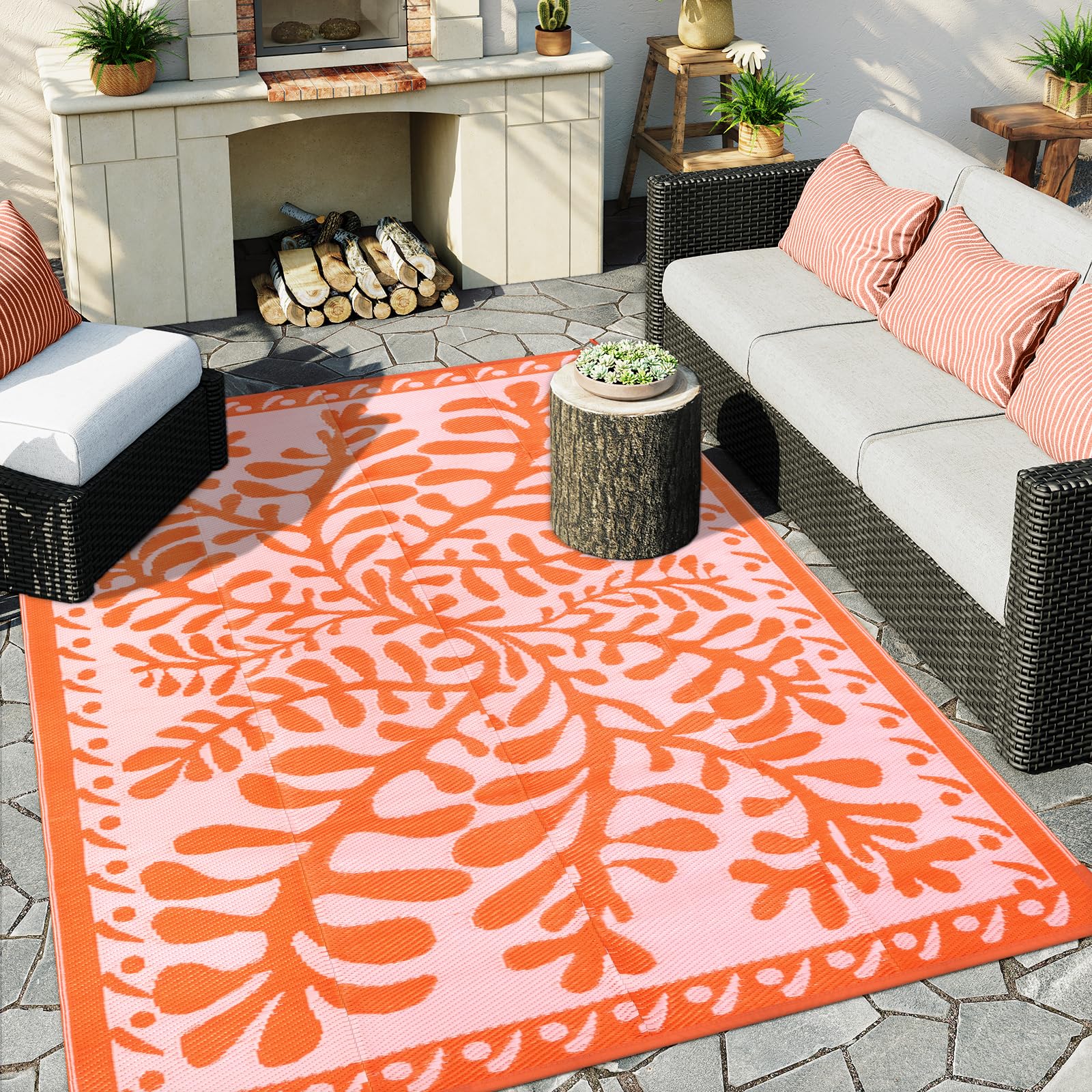 Anidaroel Outdoor-Teppich für Terrassen, wasserdicht, Camping-Teppich für den Außenbereich, Wohnwagen, wendbarer Kunststoff-Strohhalm, großer Outdoor-Teppich für Garten, Wohnmobil, Pool-Deck, Orange