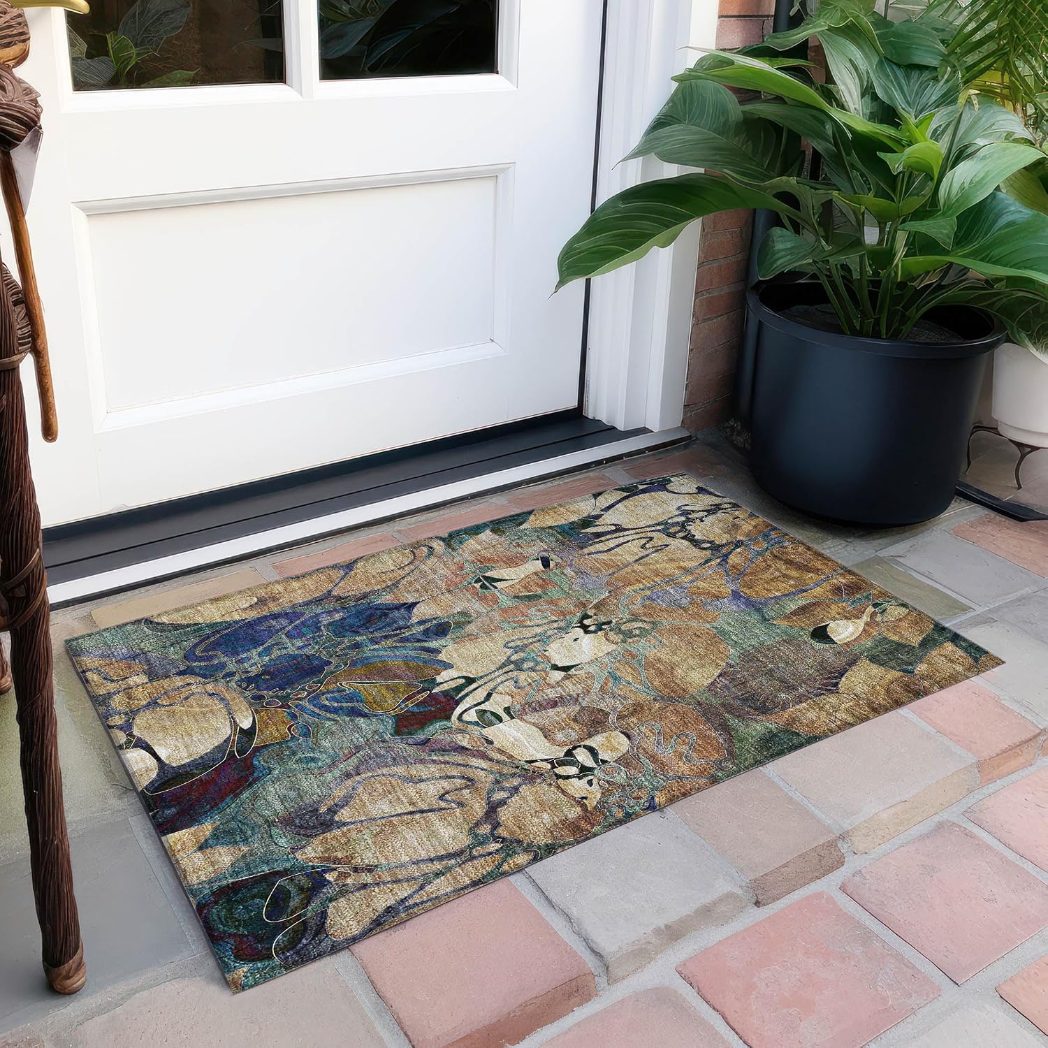 Addison Rugs Chantille ACN558 Brown 1'8" x 2'6 Indoor Outdoor Area Rug, Stain Resistant, Machine Washable, Non Shedding, Bedroom, Living Room, Dining Room, Kitchen Rug