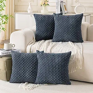 Set of 4 Grey Blue Decorative Throw Pillow Covers 16x16 Inch Corduroy Pillow Covers for Bed Couch Sofa Living Room Soft Square Cushion Cases