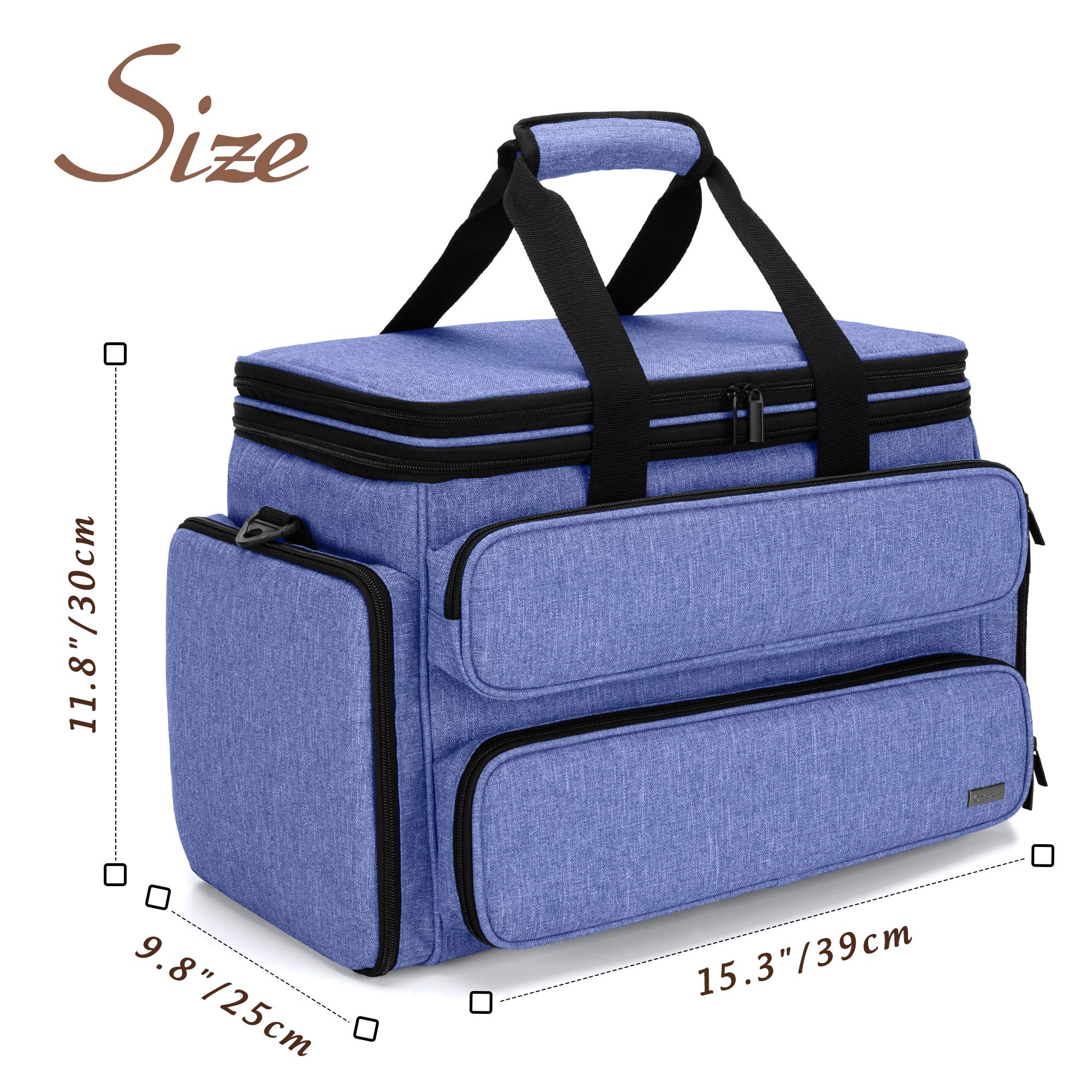 Yarwo Borsa pour Lavoro a Maglia e Uncinetto, Borsa per Lana Gomitolo, Filati, Ferri da Maglia, con Doppia Copertura Superiore e Più Tasche per Lavoro a Maglia e Uncinetto Accessori, Blu
