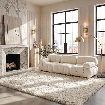 SAFAVIEH Area Rug 8x10 - Luxe Shag Collection - Large - Ivory, Handmade, Ultra Plush Thick Pile, Ideal for Living Room, Bedroom, Dining Space (SGX160A)