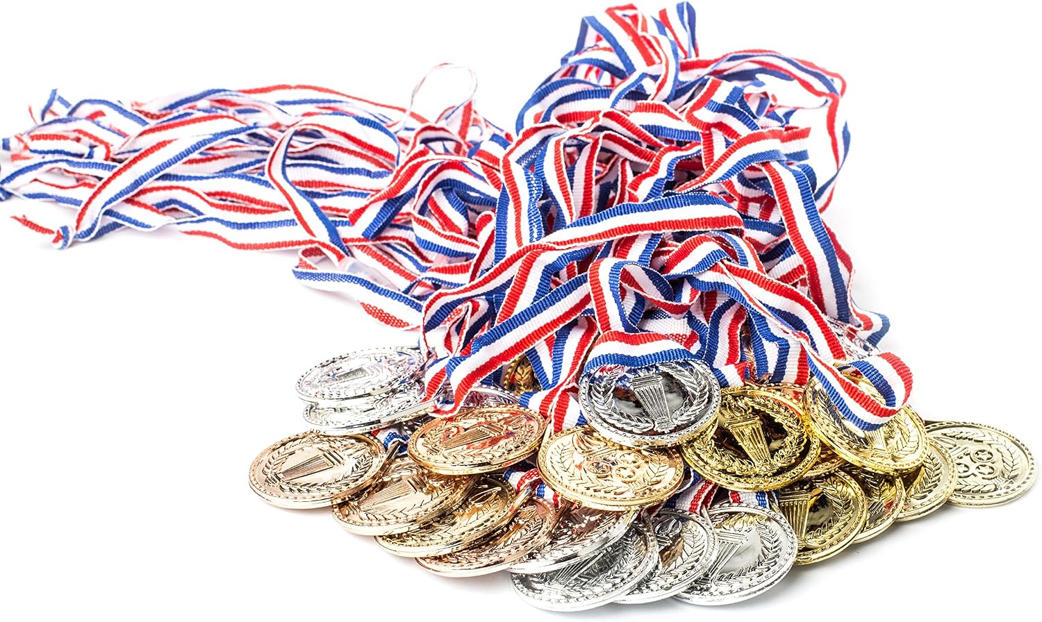 Neliblu Torch Award Olympic Medals (2 Dozen) - Bulk - Gold, Silver, Bronze Medals - Olympic Style Award Medals - First Second Third Winner - Great for Party Favor Decorations and Awards