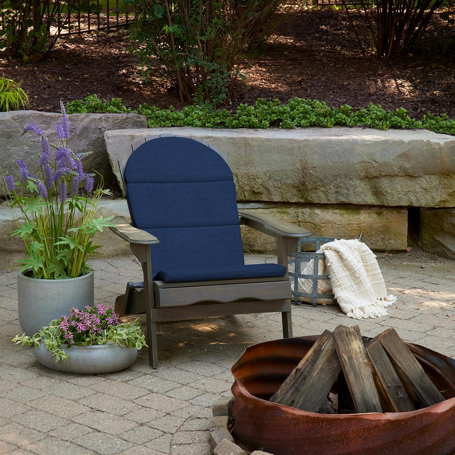 arden outdoor foam adirondack cushion, 21.5 x 19, water repellent, fade resistant, foam cushion for adirondack chairs sapphire blue leala 21.5 x 19 adirondack cushion sapphire blue leala
