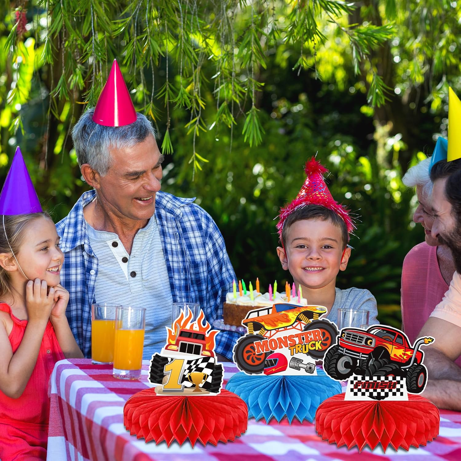 9Pcs Truck Birthday Decorations Truck Honeycomb Centerpieces Monster Truck Table Decorations for Car Theme Birthday Party Supplies