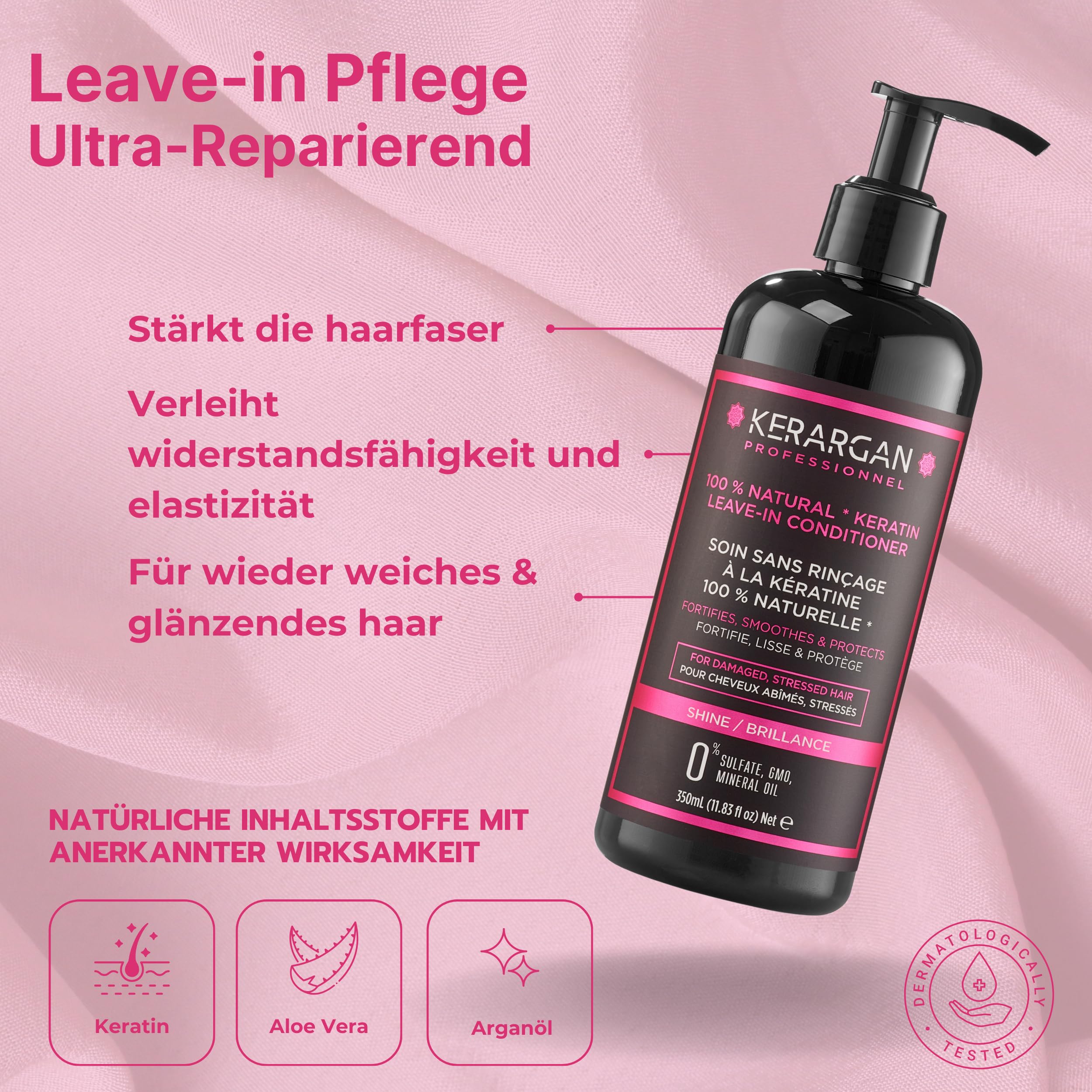 KERARGAN - Keratin 6er Haarpflege-Set Komplett - 3x500ml+100ml+350ml+250ml | Shampoo, Conditioner, Haarmaske, Haarserum, Leave-in Pflege und Kopfhautpeeling, komplette Reparaturroutine