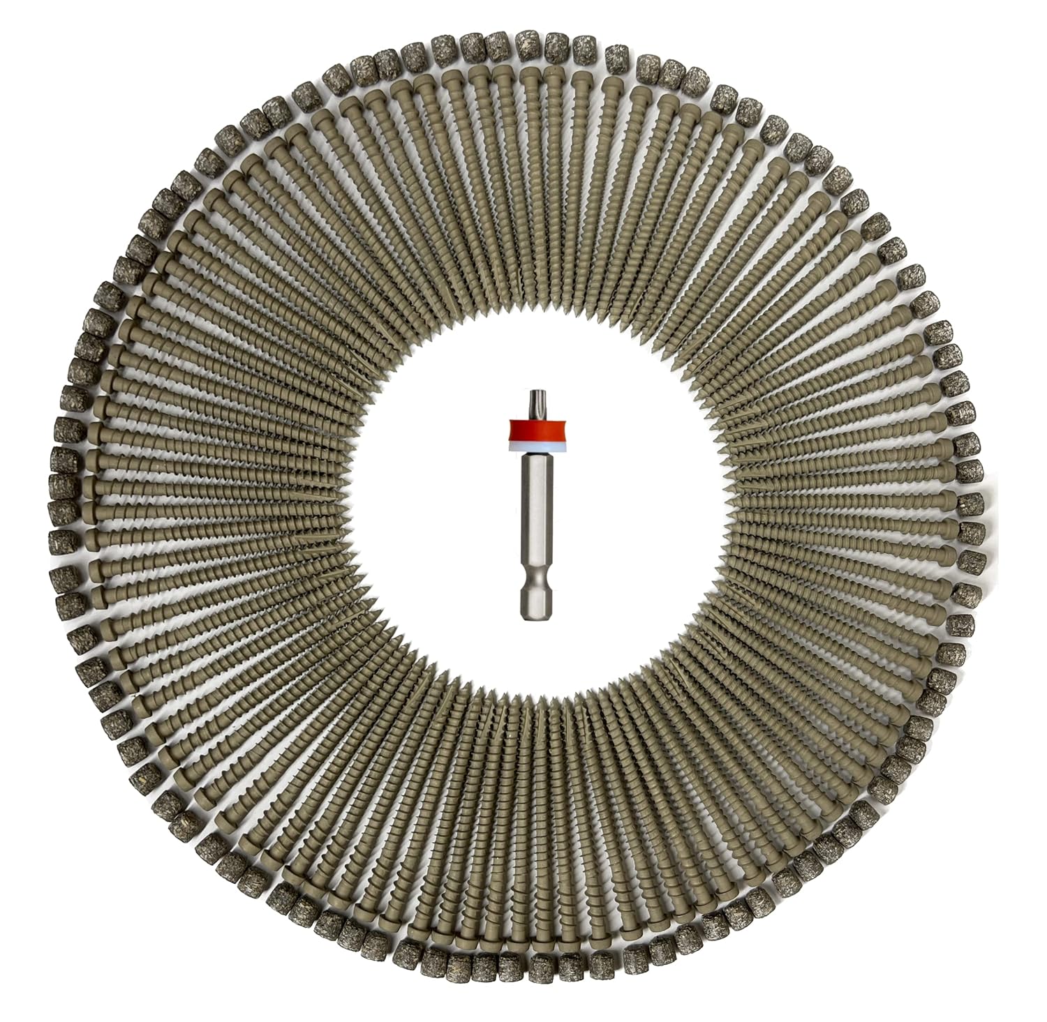 100 pc 1/4 Deck Plugs + 100 pc 2 3/4” Epoxy Coated Carbon Steel Composite Screws with Auto-Set Drive Bit for Trex Decking (Toasted Sand)