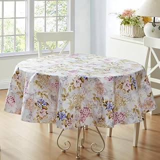 Newbridge Avery Garden Blooms and Buds 70 Inch Round Vinyl Tablecloth