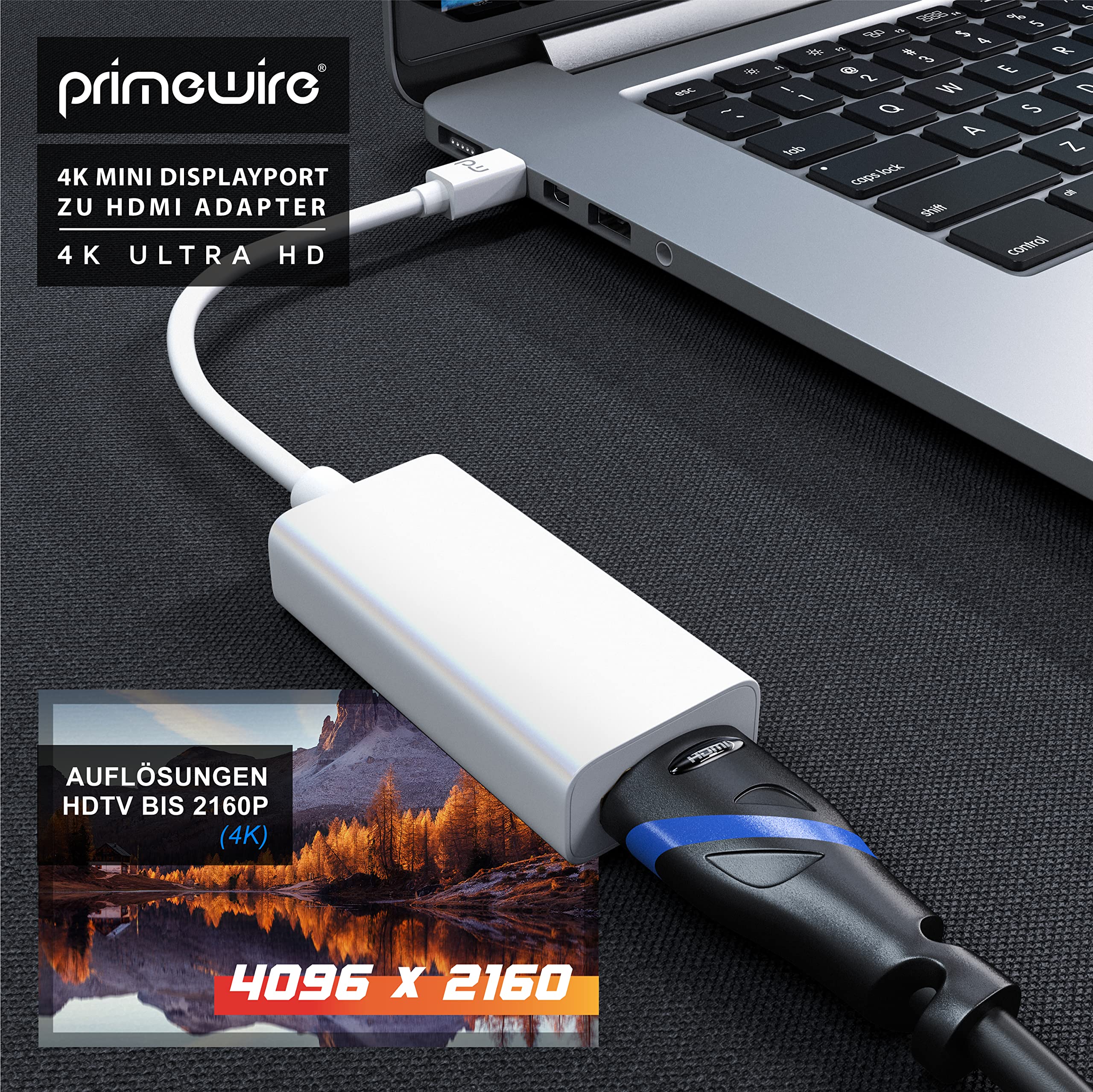 CSL Mini DisplayPort Zu HDMI Adapterkabel – 4K Ultra HD 60Hz, HDR-fähig, Für MacBook, Surface, PC (schwarz)