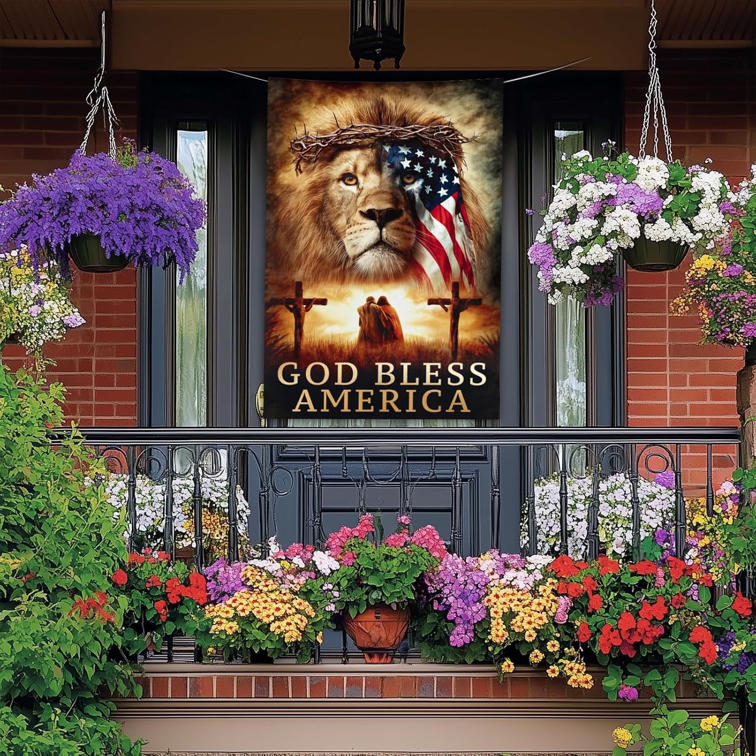 God Bless America Lion of Judah House Flag 28 x 40 Inch Double Sided Patriotic Religious Summer Fall Garden Flags Banner for Outdoor Porch Yard Decor Holiday House Flags Seasonal Decorations - Image 2