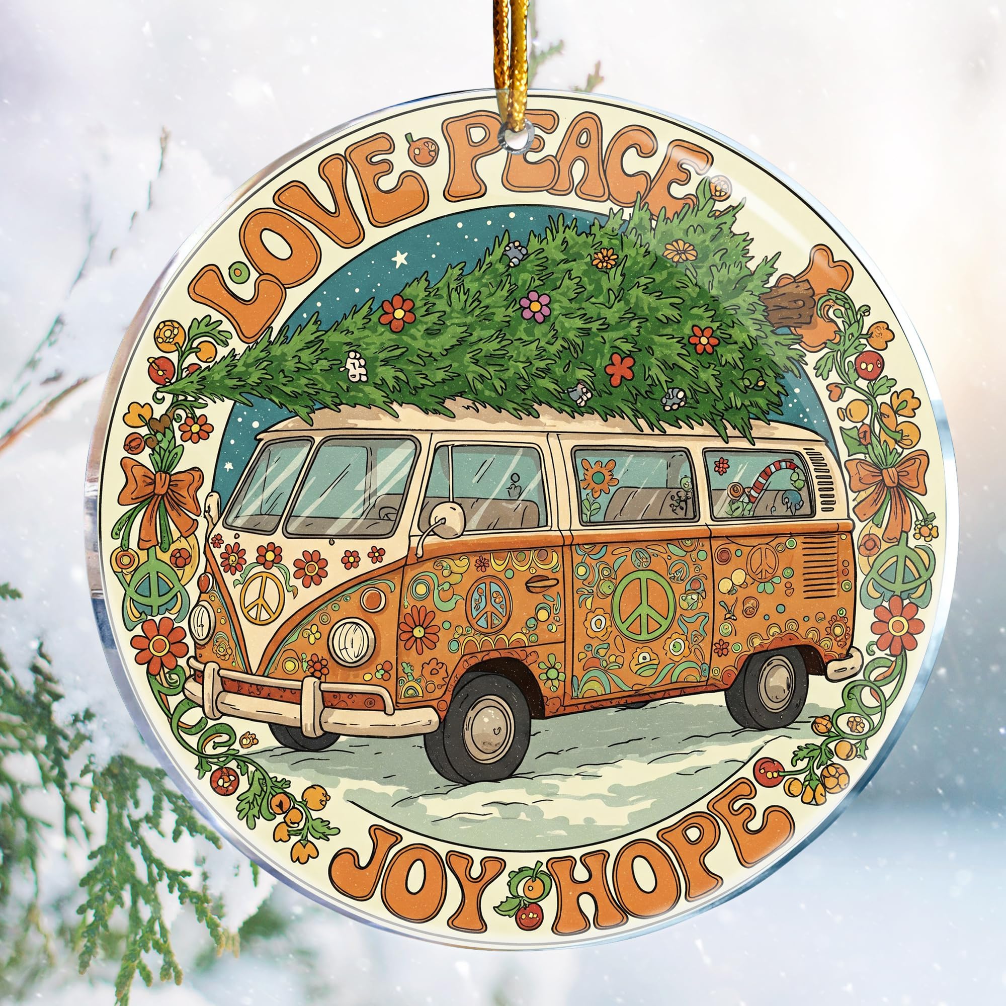 Love Peace Joy Hope 1 - Peace Hippie for Women Boho Decor Family Friend - Christmas Ornaments - Christmas Decorations - 3.6 in Acrylic - Funny Gag Gifts - Stocking Stuffers