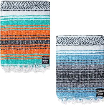 Benevolence LA Authentic Handwoven Mexican Blanket, Yoga Blanket - Perfect for Picnic, Camping and More, Equestrian Saddle Blanket, Serape Blanket 50x70 inches - Pack of 2
