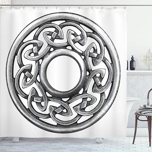 Miniatura 137 de Ambesonne Cortina de ducha hawaiana, diseño de hibisco hawaiano tropical, silueta de niña, tabla de surf, impresión de arte retro, juego de Fucsia