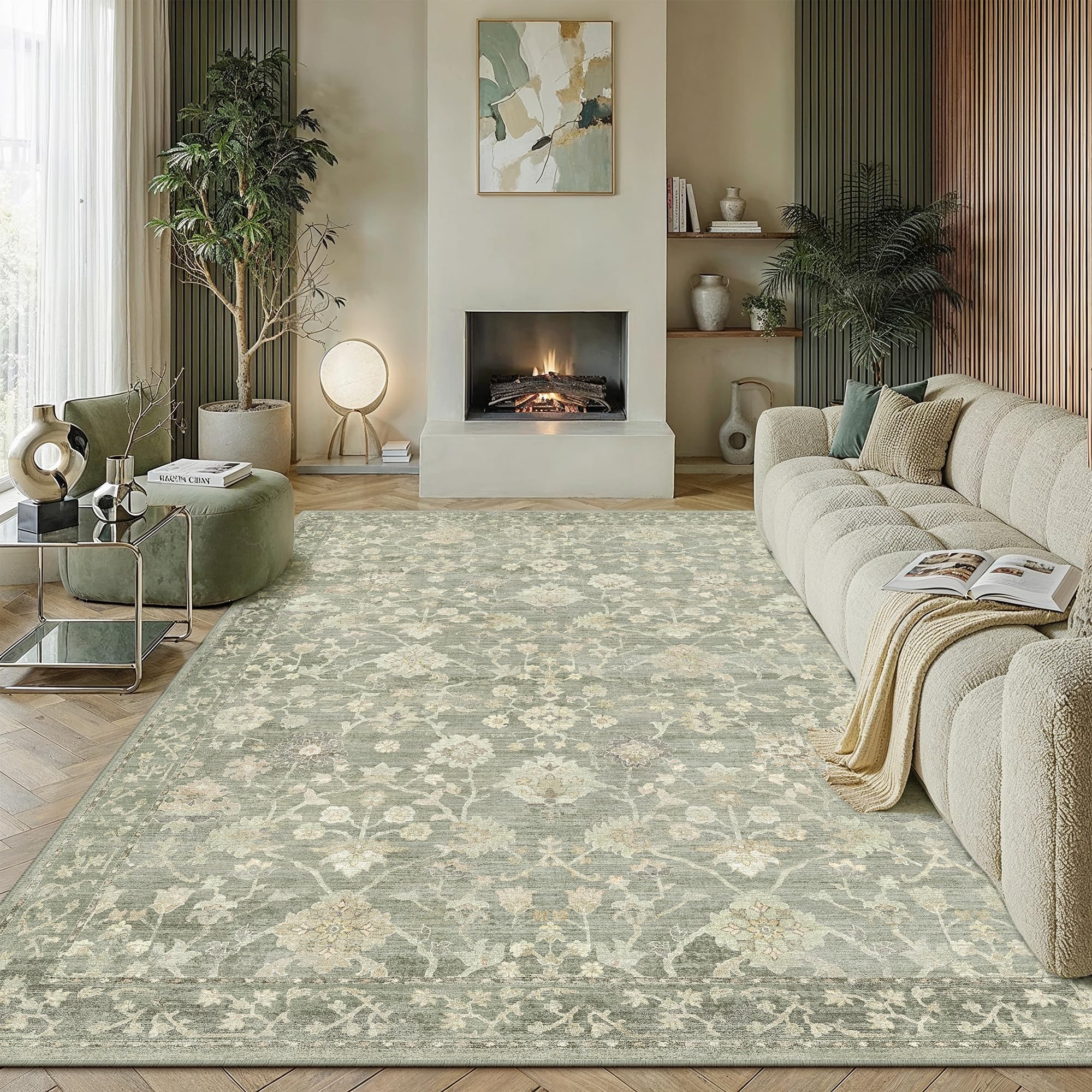PureCozy Green Washable Rugs Living Room Vintage Rug Rug 300x400cm — image 1