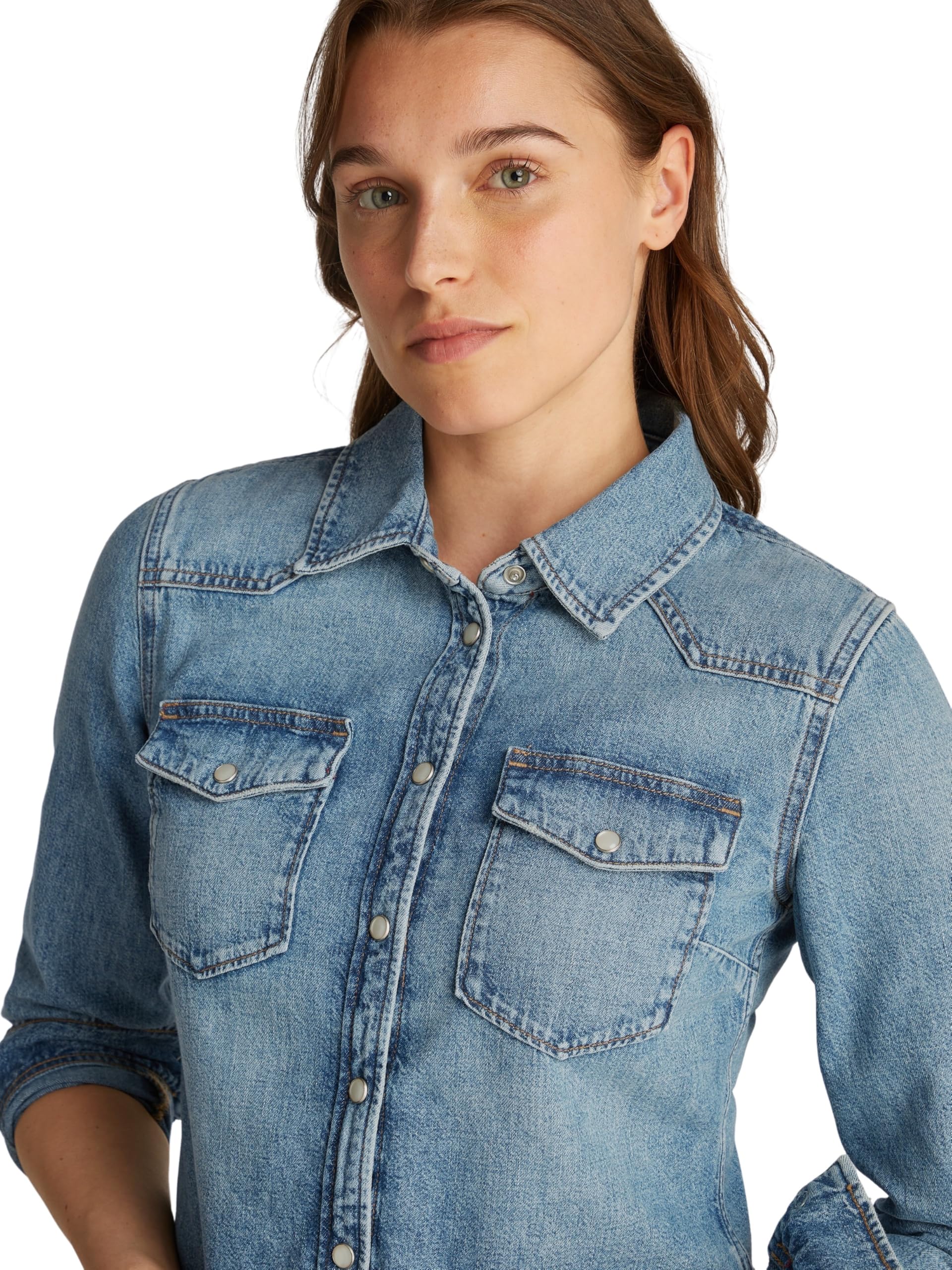 Tommy Hilfiger Damska koszula DNM LS Slim SAM WW0WW43730 L/S Koszula, Denim, 38, Denim (Sam), 64