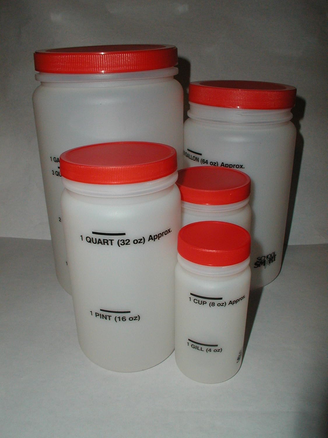 SET OF FIVE (5) SCHOOL SMART PLASTIC MEASURING MEASURE JARS