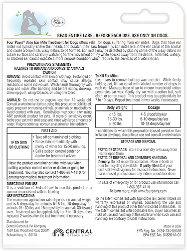 Miniatura 9 de Four Paws Healthy Promise Grooming - Solución calmante de aloe para los ácaros del oído para perros, reduce el olor y alivia la picazón, 0.75 onzas