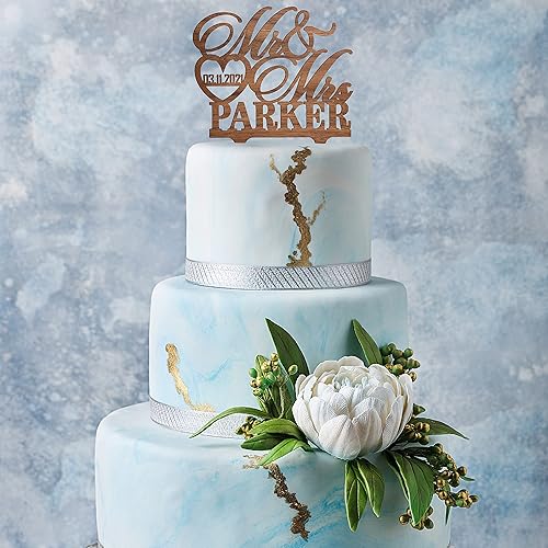 Miniatura 7 de Adornos personalizados para tartas de boda, decoración de tarta de Mr and Mrs, apellido y fecha personalizados, con corazón, decoración de tartas de