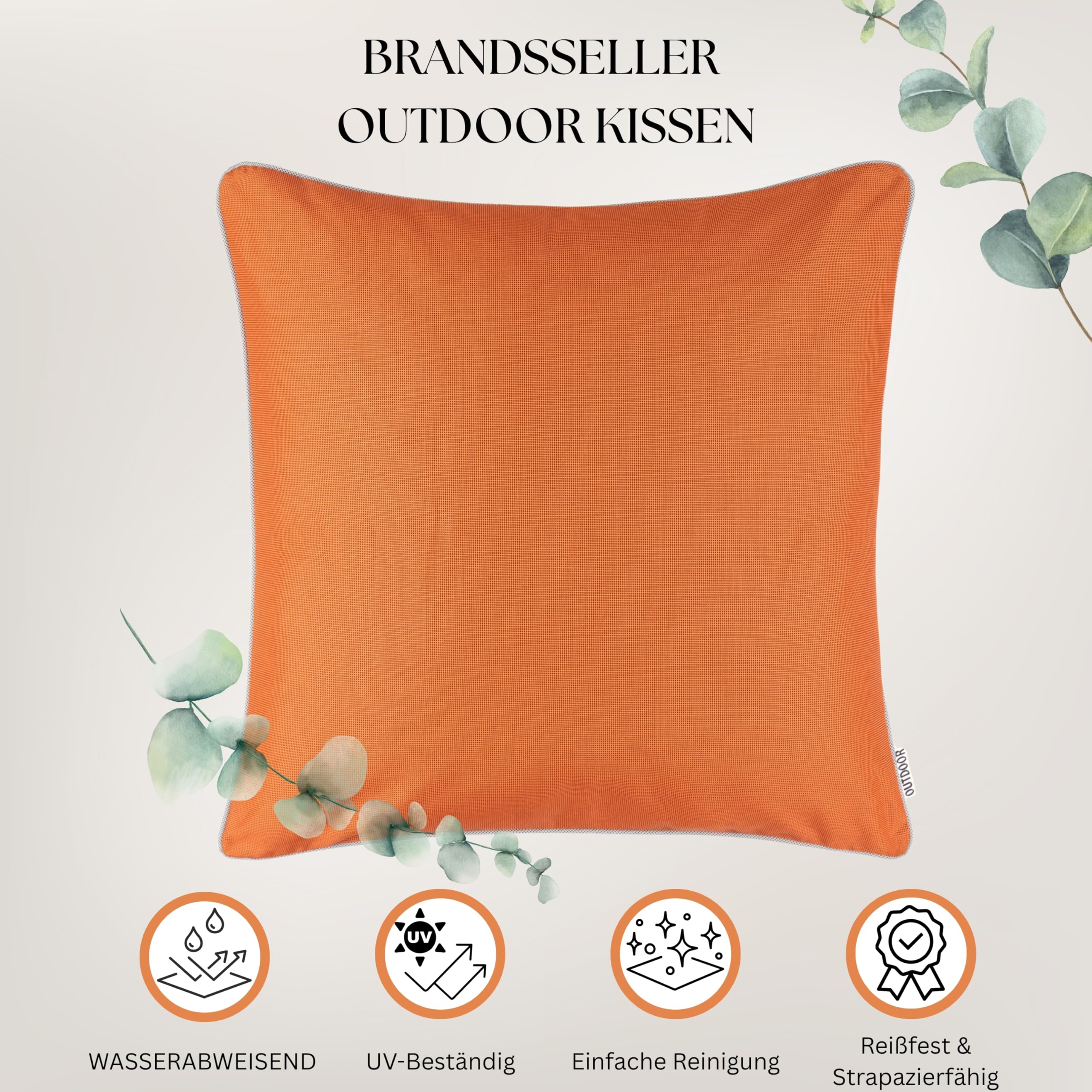 Brandsseller Set de 2 Cojines de Exterior 45x45 cm – Cojines Decorativos Impermeables con Ribete – Resistentes a la Intemperie para Jardín, Sofá, Balcón y Terraza – Naranja