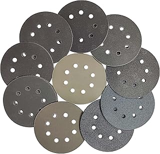 Rouswee 50 PCS #120-#2000 5 Inch 8 Holes Hook and Loop Sanding Discs 120/240/320/400/600/800/1000/1200/1500/2000 Grit Compatible for Random Orbital Sander Sanding Grinder (50 PCS 5 inch 8Holes #120-#2000 Black)