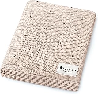 100% Luxury Organic Cotton Pointelle Knit Baby Quilt Blanket – Refined Lightweight Heirloom Nursery Essential (Pointelle - Oatmeal)