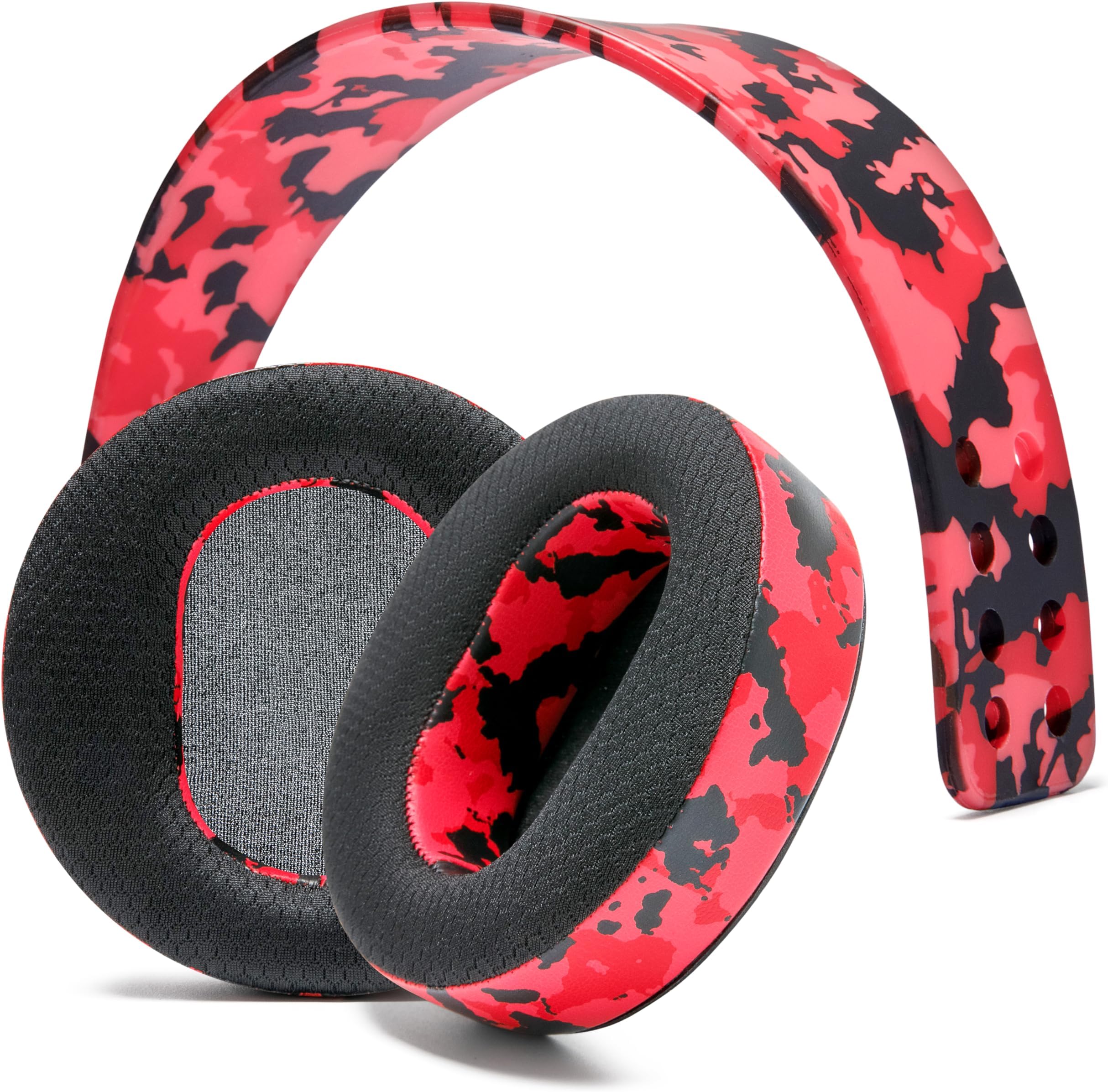 WCEarpad and Upgraded Silicone Headband Combo for Audeze Maxwell Headphones | Cooling Gel Earpads & Matching Design Headband for Epic Gaming | Red Camo
