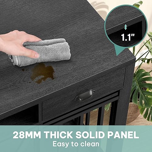 Miniatura 7 de YITAHOME Soporte de TV doble para perros de 63 pulgadas con toma de corriente, muebles de madera resistente para 2 perros, muebles