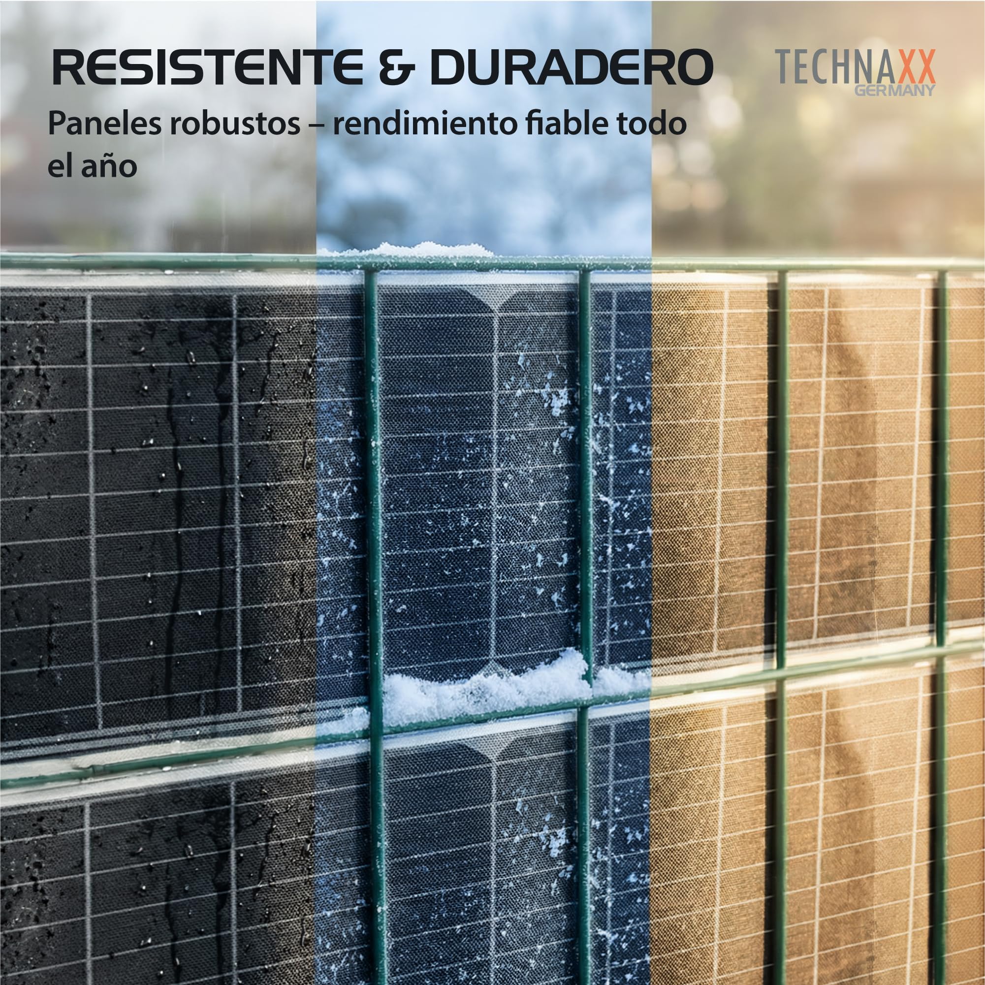Technaxx TX-356 Valla solar bifacial 480W – Kit completo con 6x 80W paneles solares PERC monocristalinos, inversor 800W & cable Schuko – Privacidad & energía solar – Eficiencia 17,5%