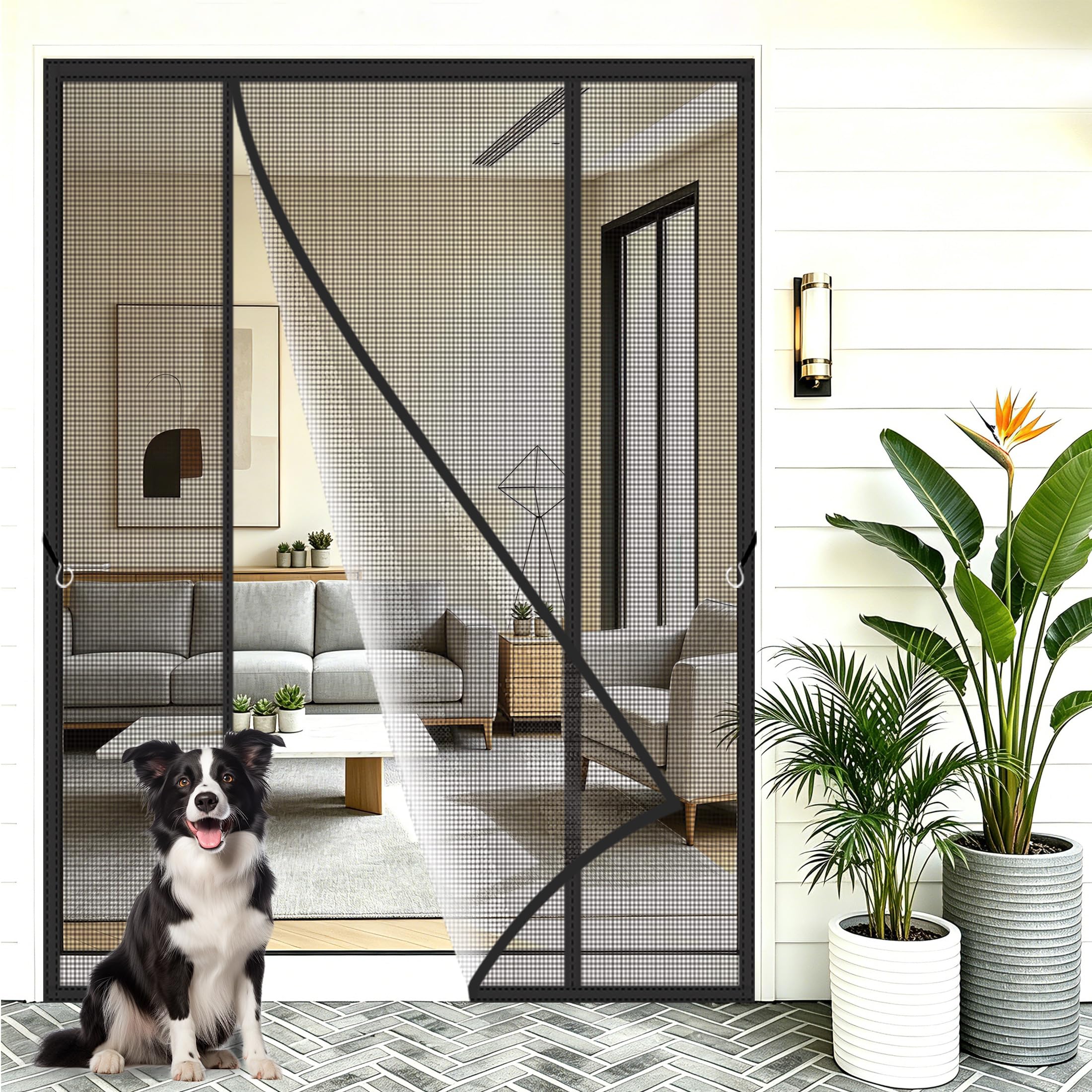 Hxuhui Black Double Door Magnetic Curtain 230X210cm Extra Wide Left Right Door Screen Protection No Gap For Modern Homes With Big Glass Doors And Open-Plan Layouts
