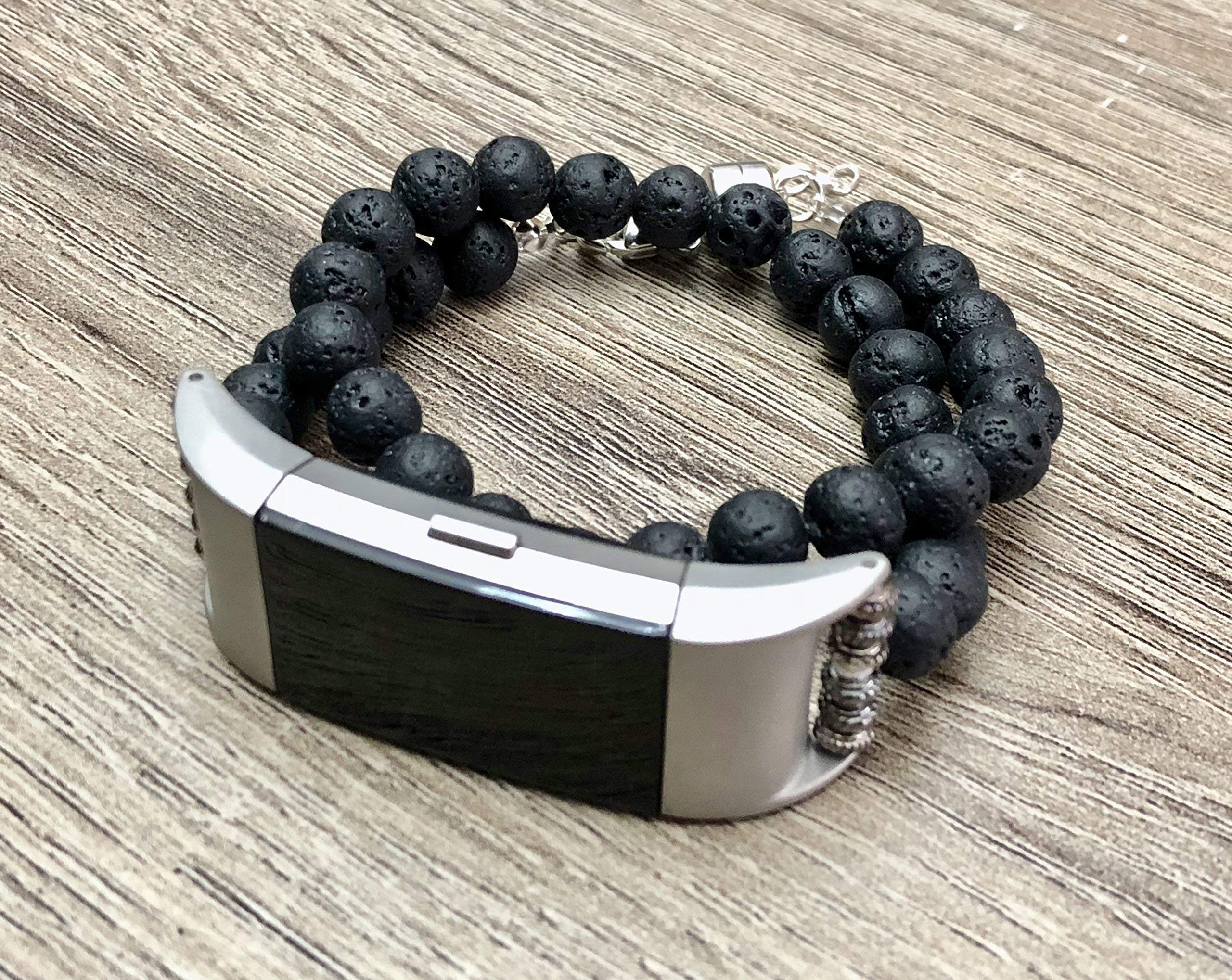 Black Volcanic Lava Stones Bracelet For Fitbit Charge Fitness