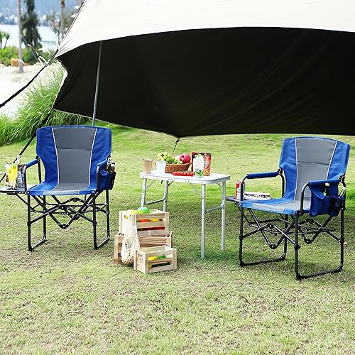 Miniatura 7 de GarveeLife Silla de campamento de directores de gran tamaño, silla de campamento portátil para adultos, silla plegable de aluminio ligera con mesa