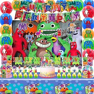 Garten of Banban Party Supplies - Monster Party Supplies include Banner Backdrop Tablecloth Ballons Cake Cupcake Toppers Tableware Hanging Swirls, Garden of Ban Ban Birthday Party Decorations