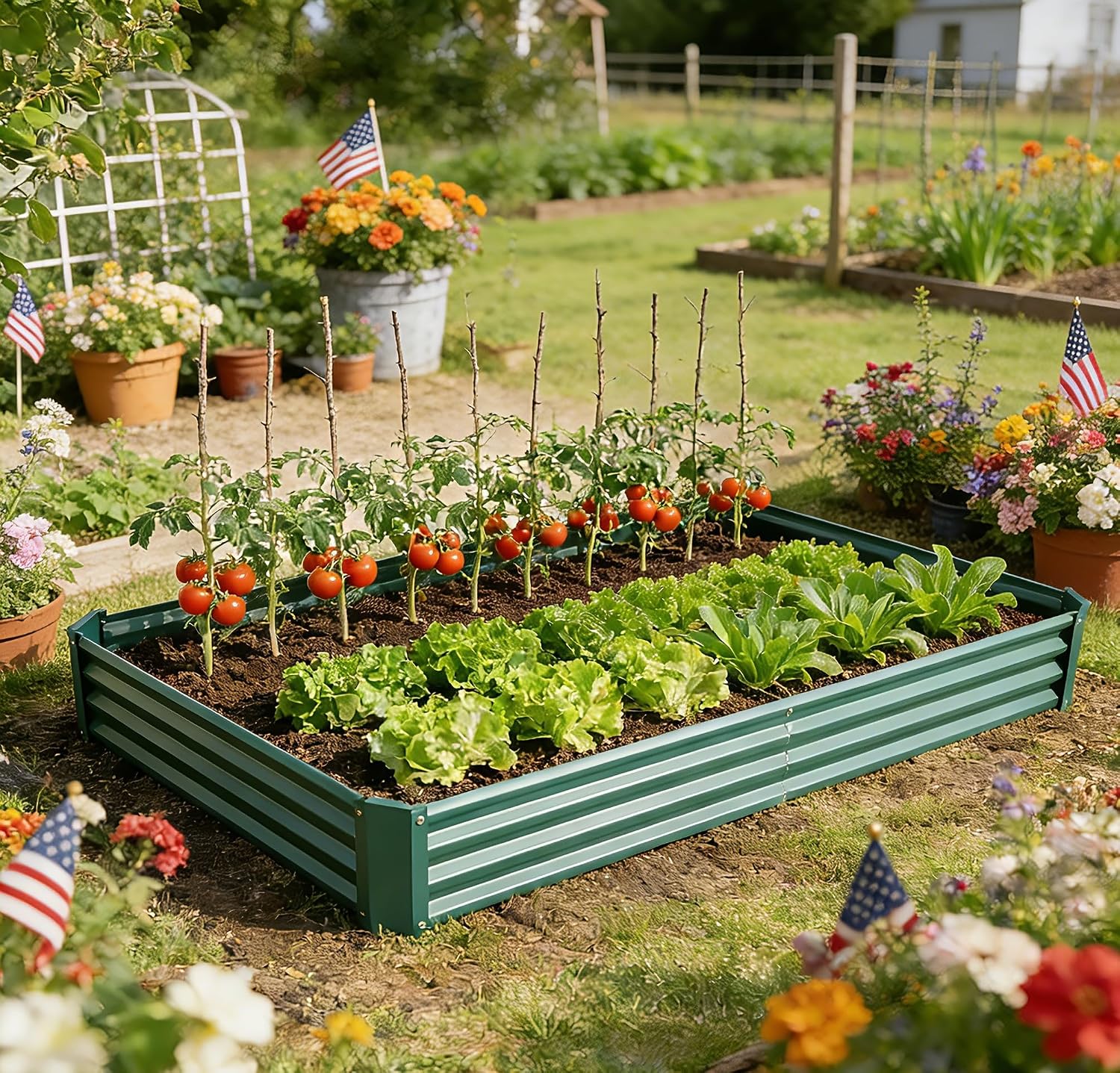 Metal Galvanized Raised Garden Bed Kit, 8 x 4 x 1 ft Galvanized Steel Raised Garden Planter Box Outdoor with Open Base for Growing Vegetables/Flowers/Herbs/Fruits/Succulents, Rectangle, Green